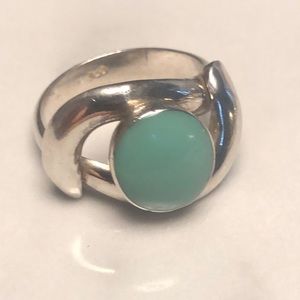 Handmade‎ sterling silver 925 & turquoise enamelled ring. Size 9